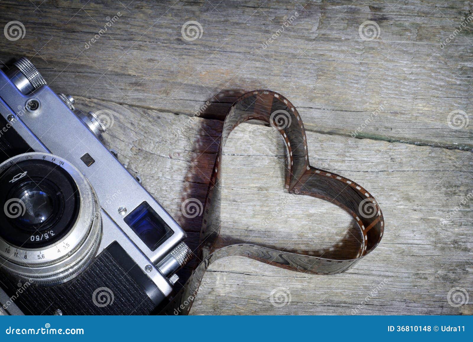 Old Retro Camera with Heart Love Photography Concept Stock Photo