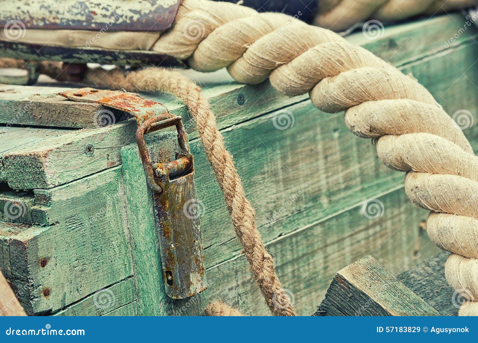 old retro objects antique textural background wooden crates and ropes