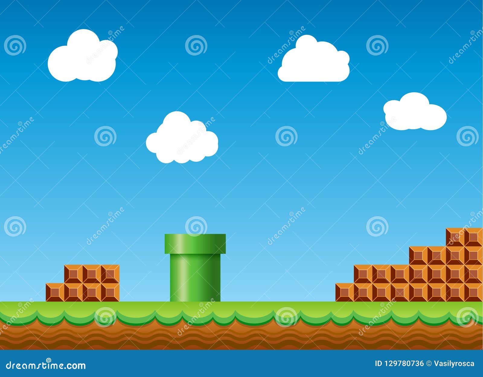 old retro video game background. classic retro style game  scenery