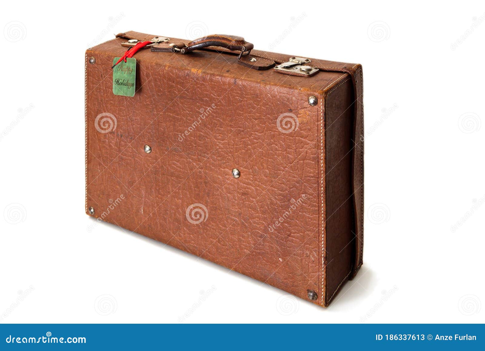 Old Shabby Vintage Suitcase Isolated on White Background. Retro