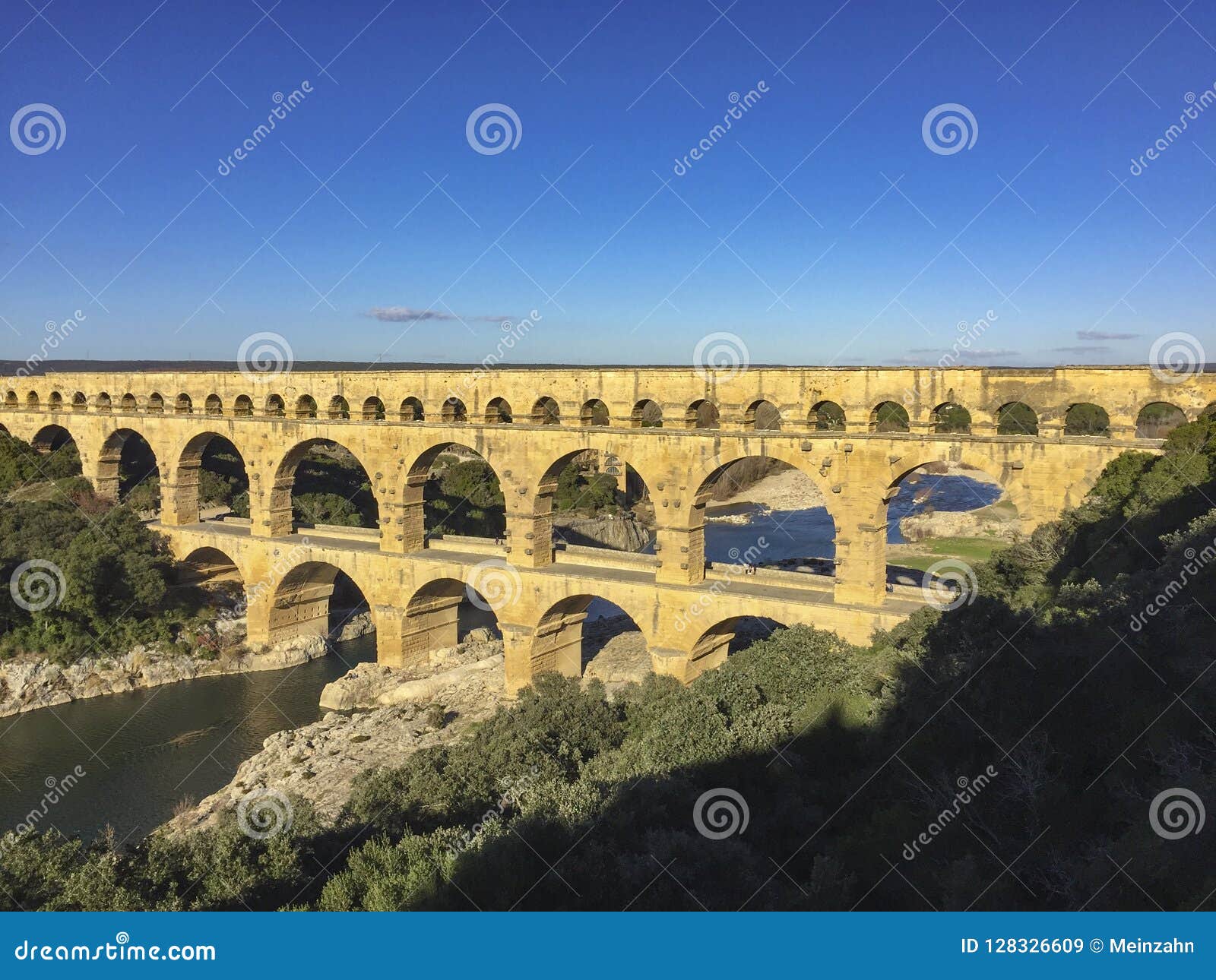 Old Roman Aqueduct Pont Du Gart Stock Image Image of aqueduct
