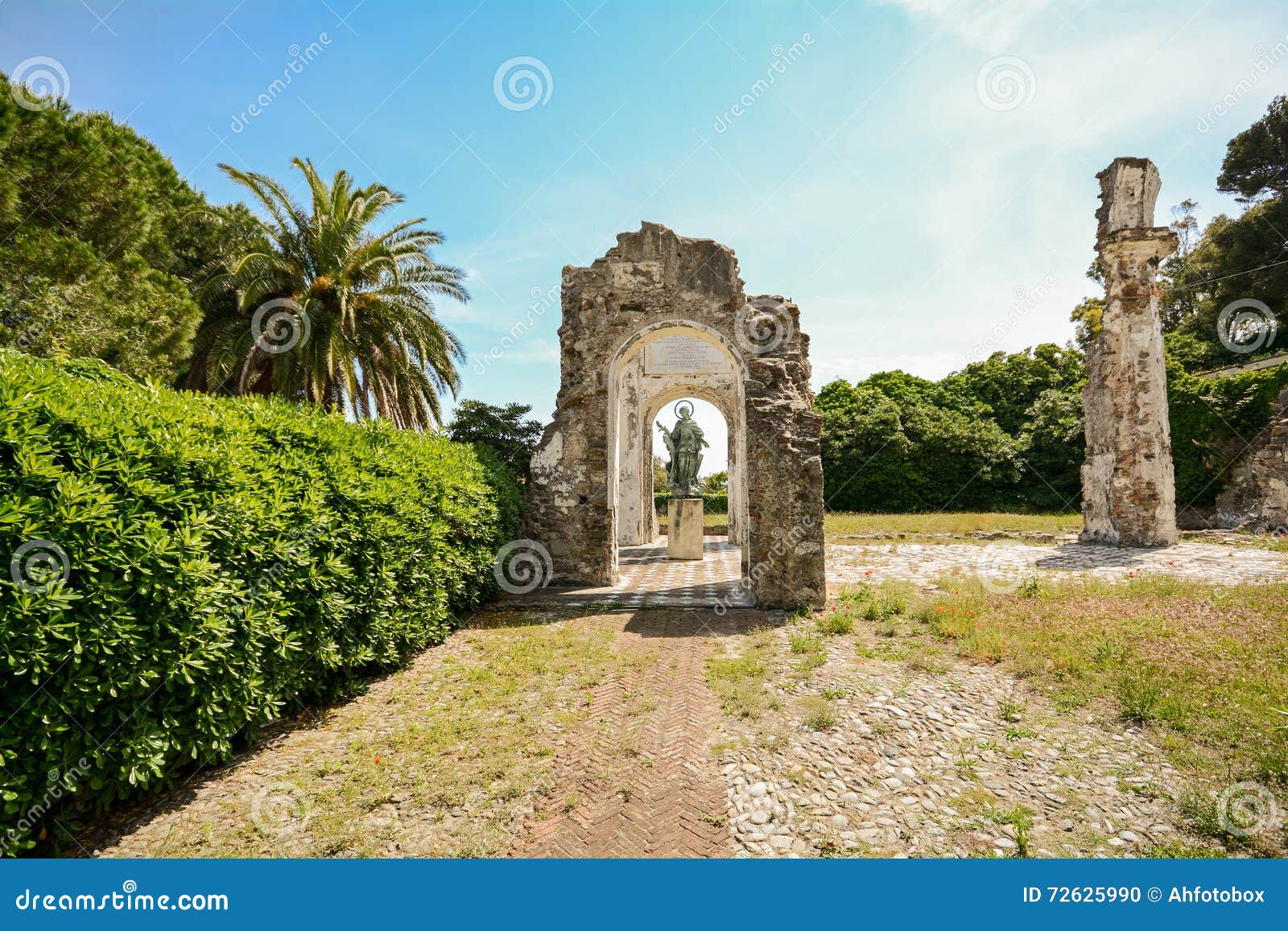 old roman architecture - ruins of an archway in sestri levante, liguria italy