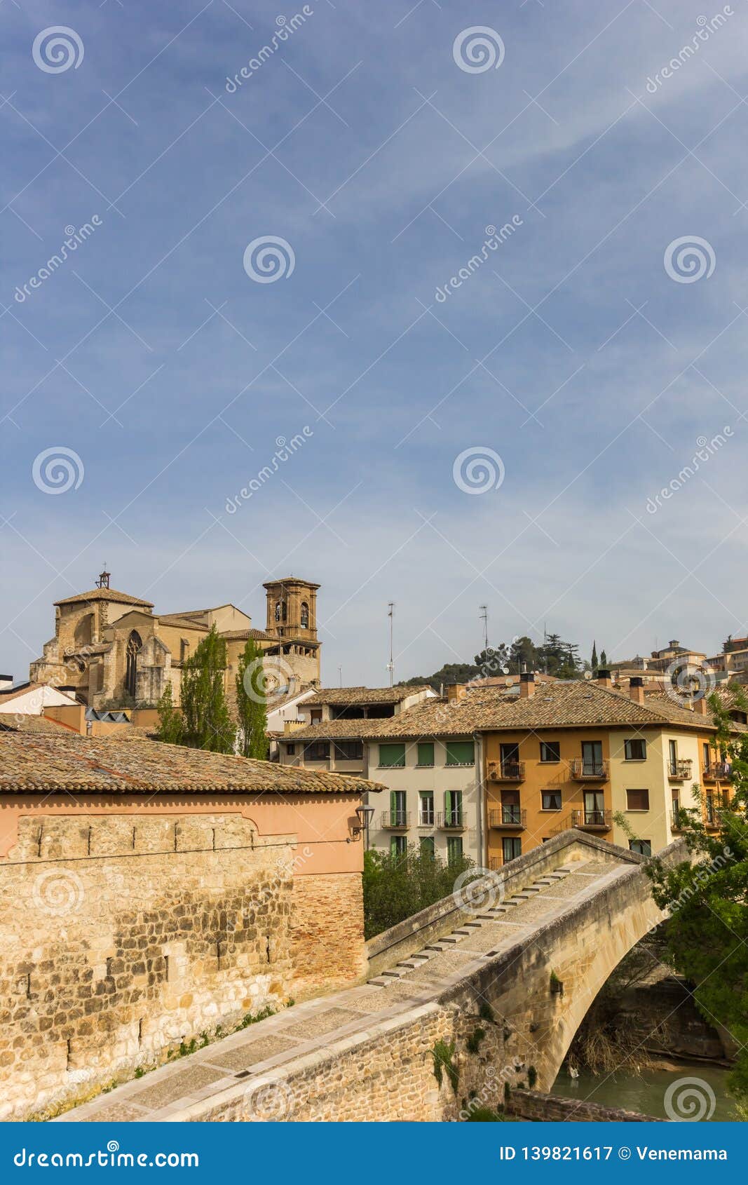 old roman bridge in the historic city of estella