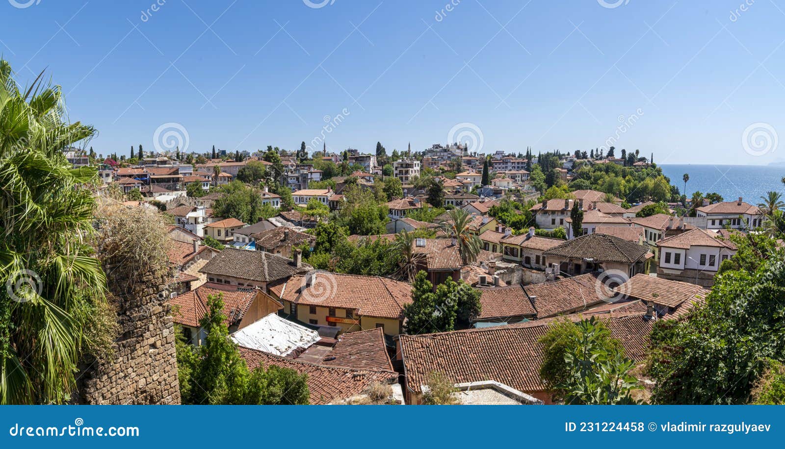 old roofs of houses, the old kaleichi district in antalya. panorama. the historical center of antalya, where there are many small