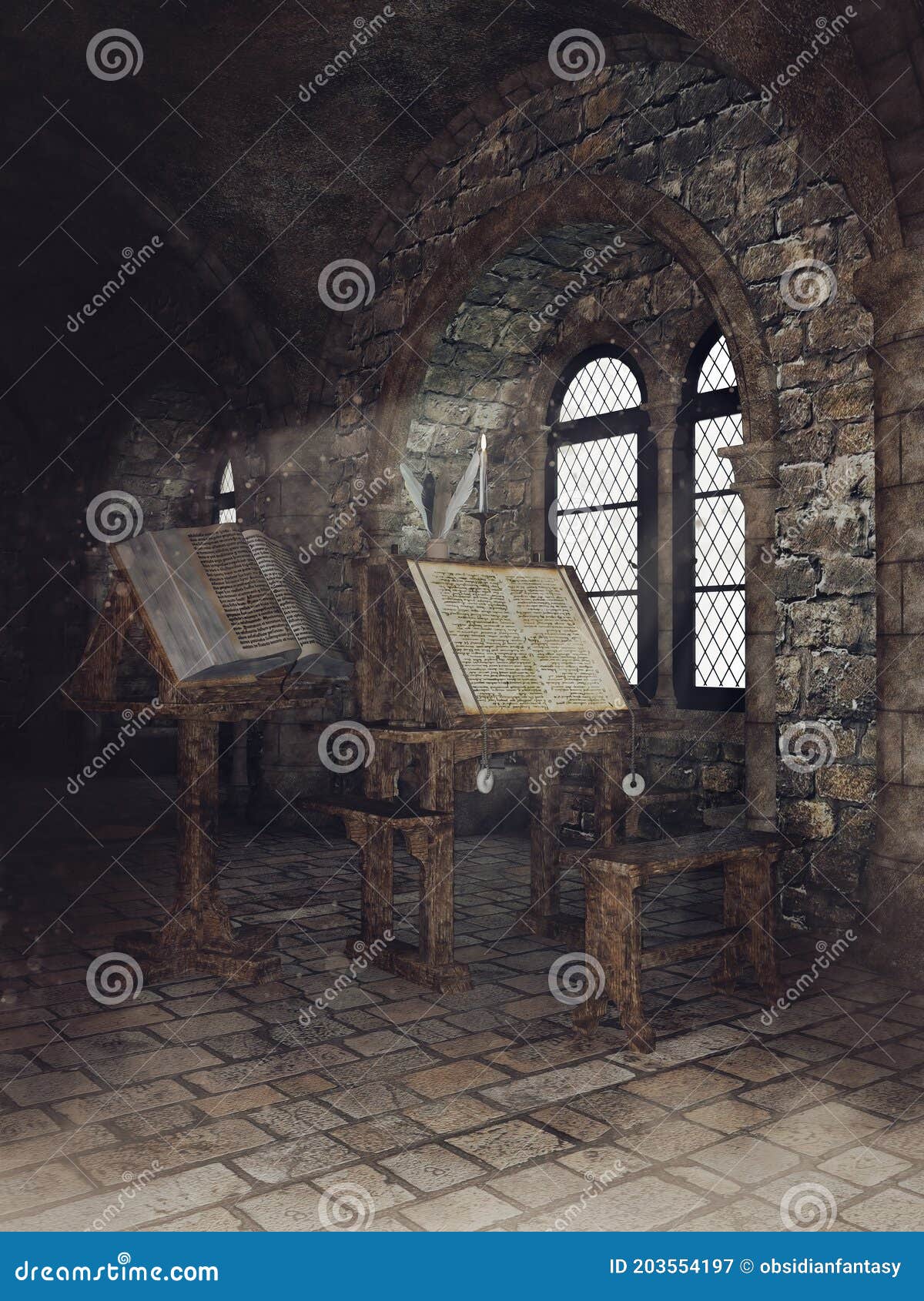 Old Room in a Medieval Monastery Stock Illustration - Illustration of