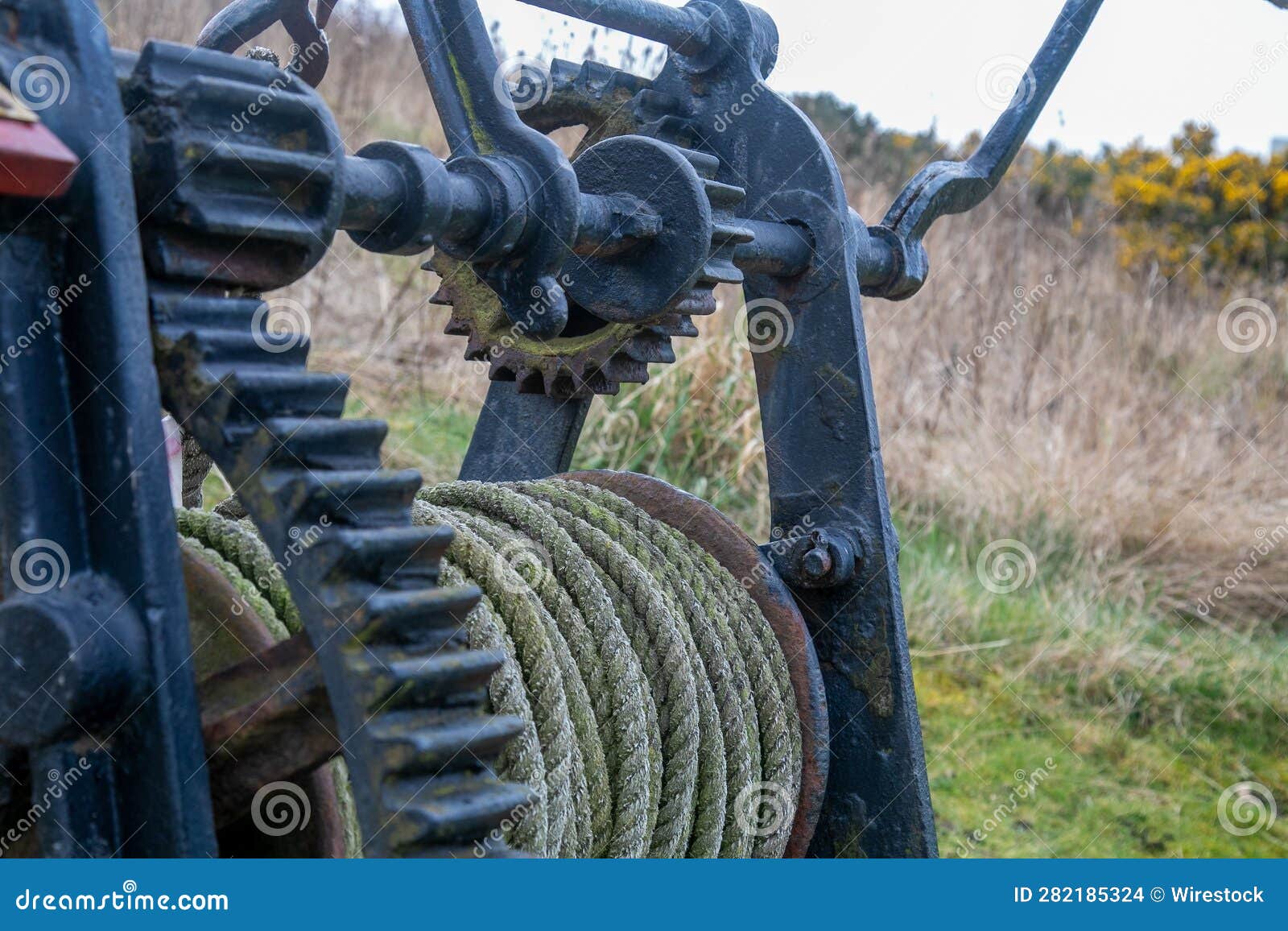 Old Rope Winch Machine with Large Cogwheels Stock Photo Image of