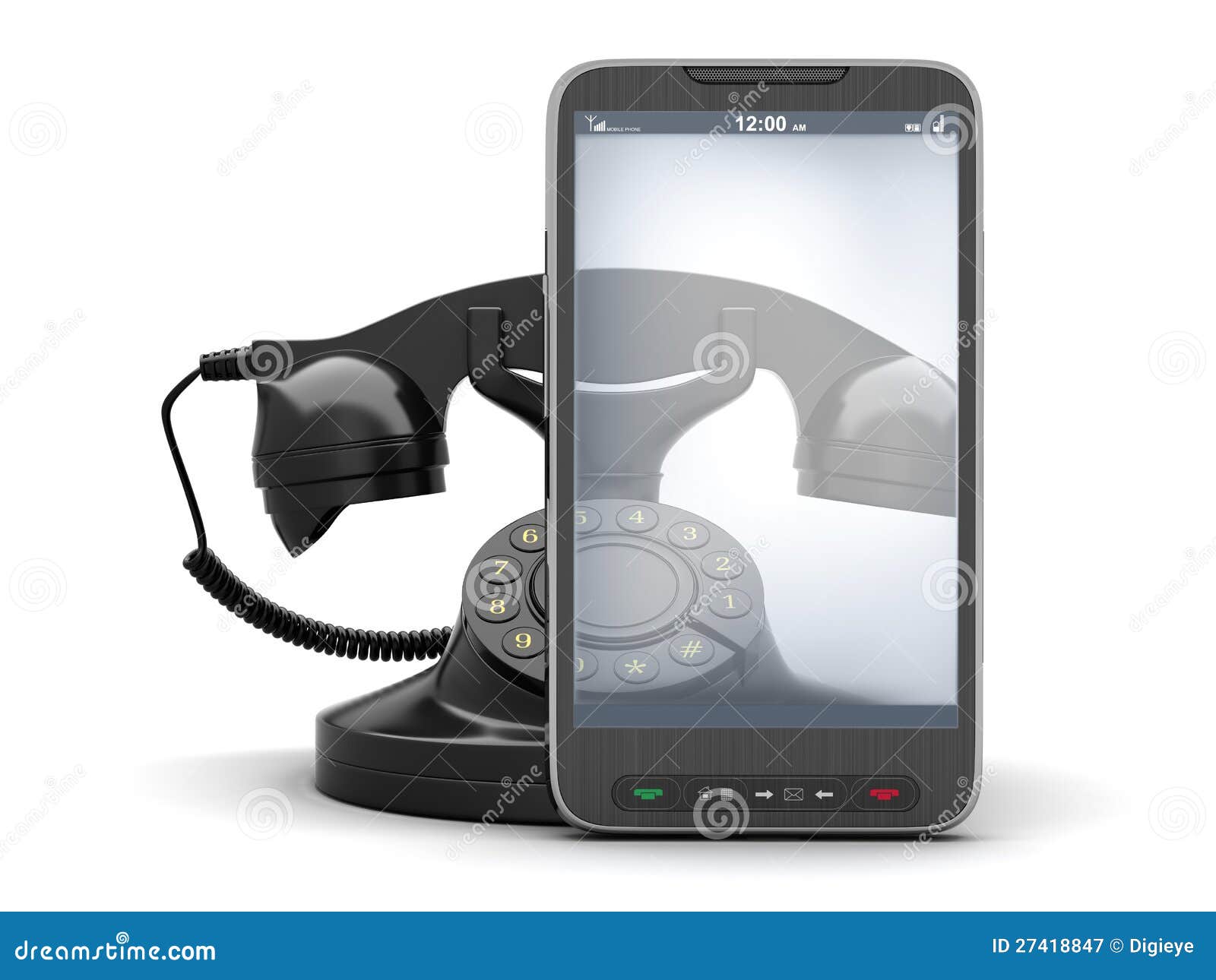 old rotary telephone and modern cell phone
