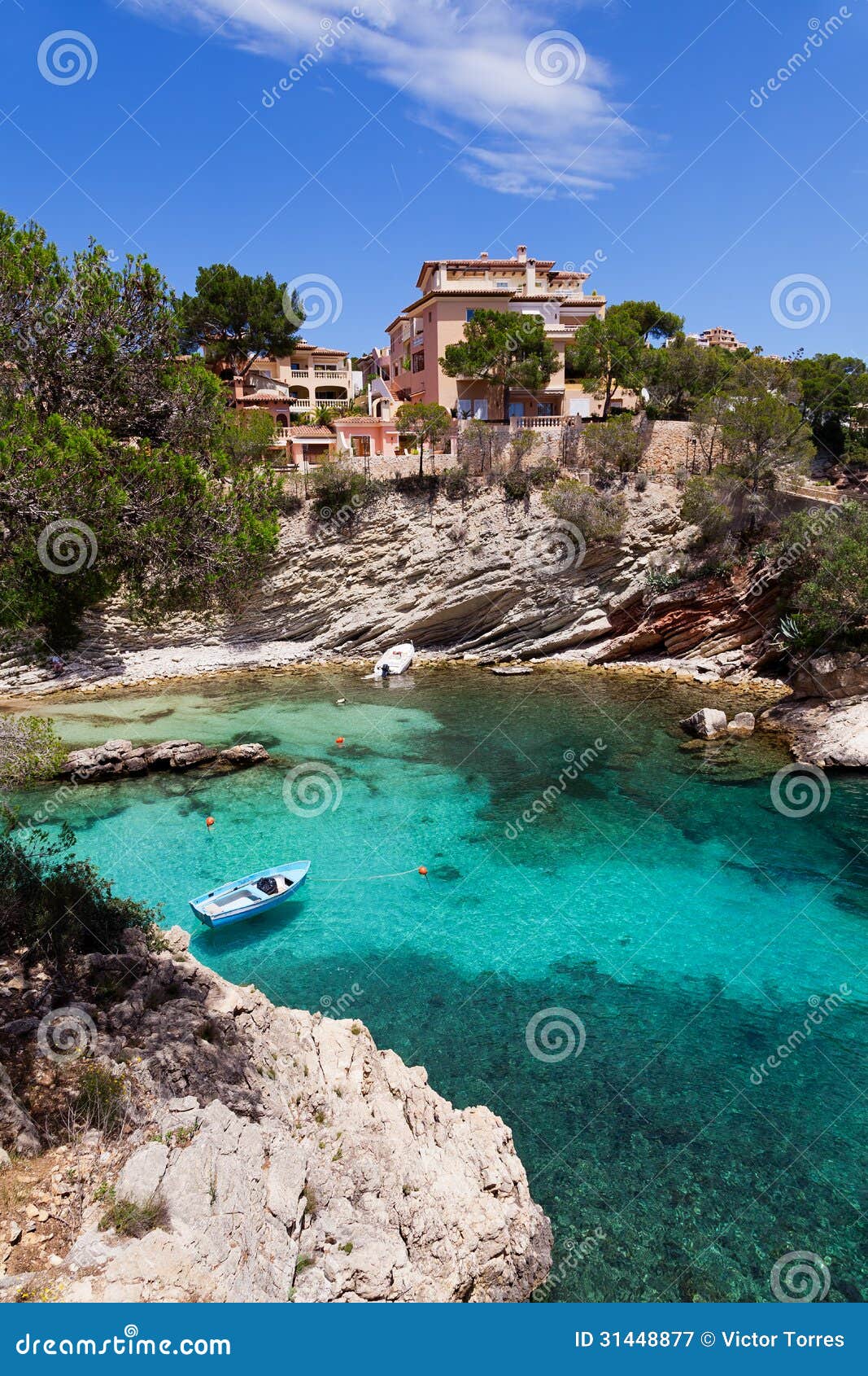 old rowboat moored in cala fornells, majorca