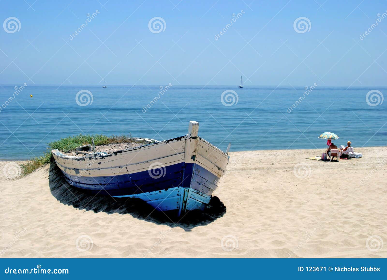 Old Rowing Boat On Sunny White Sandy Beach Stock Image 