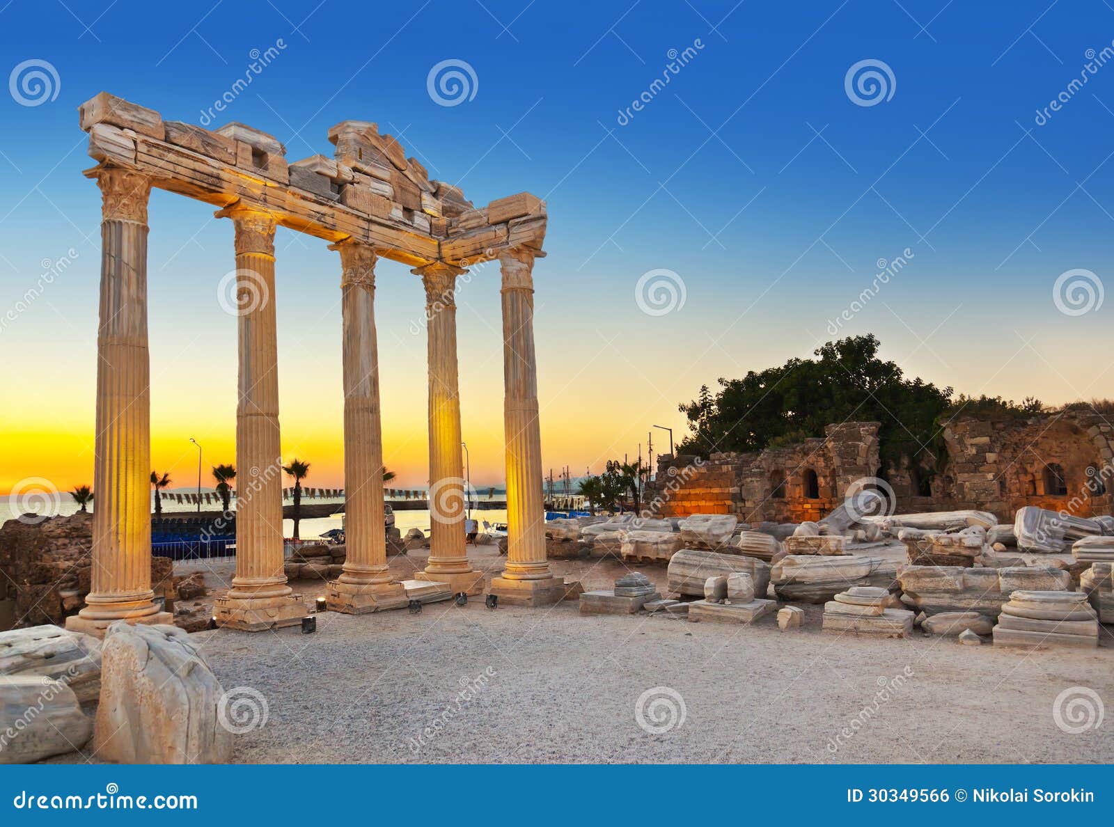 old ruins in side, turkey at sunset