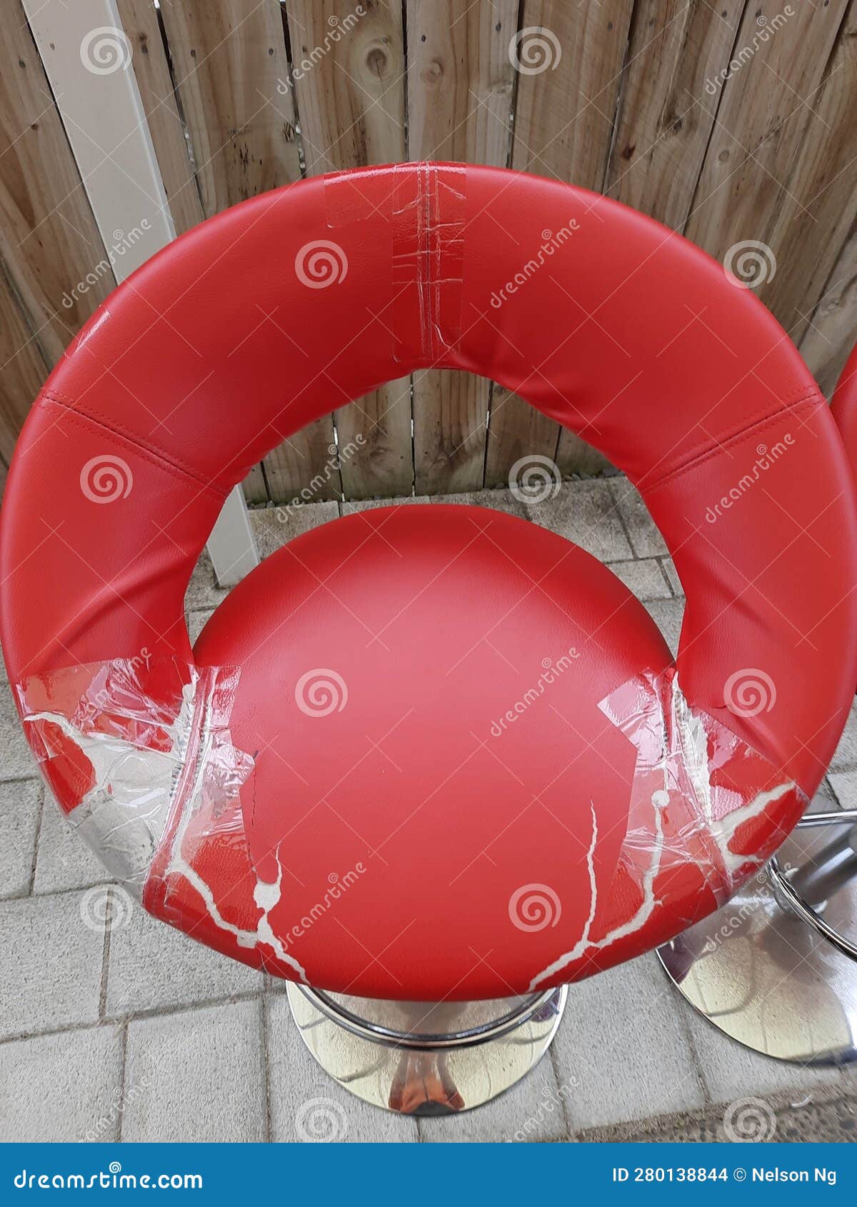 Old Rundown Bar Counter Red Stool Which Needs Repair Stock Photo