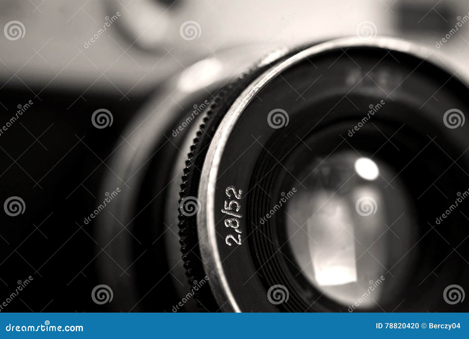 old russian photo camera objective close up