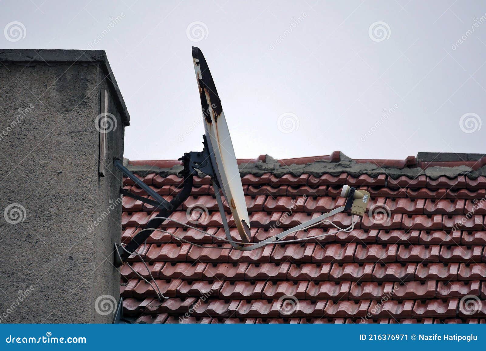 Old and Rusted Satellite Dish on the Roof, Satellite Dish on the Roof Stock Image Image of