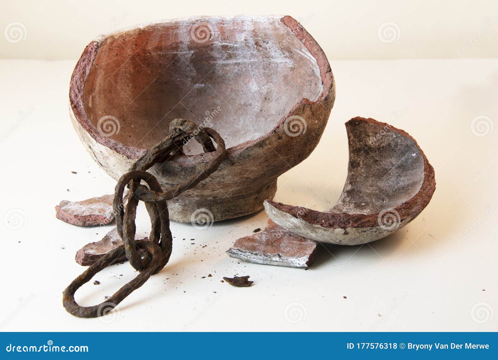 Old Rustic Chain Inside Vintage Broken Clay Pot Stock Photo Image of