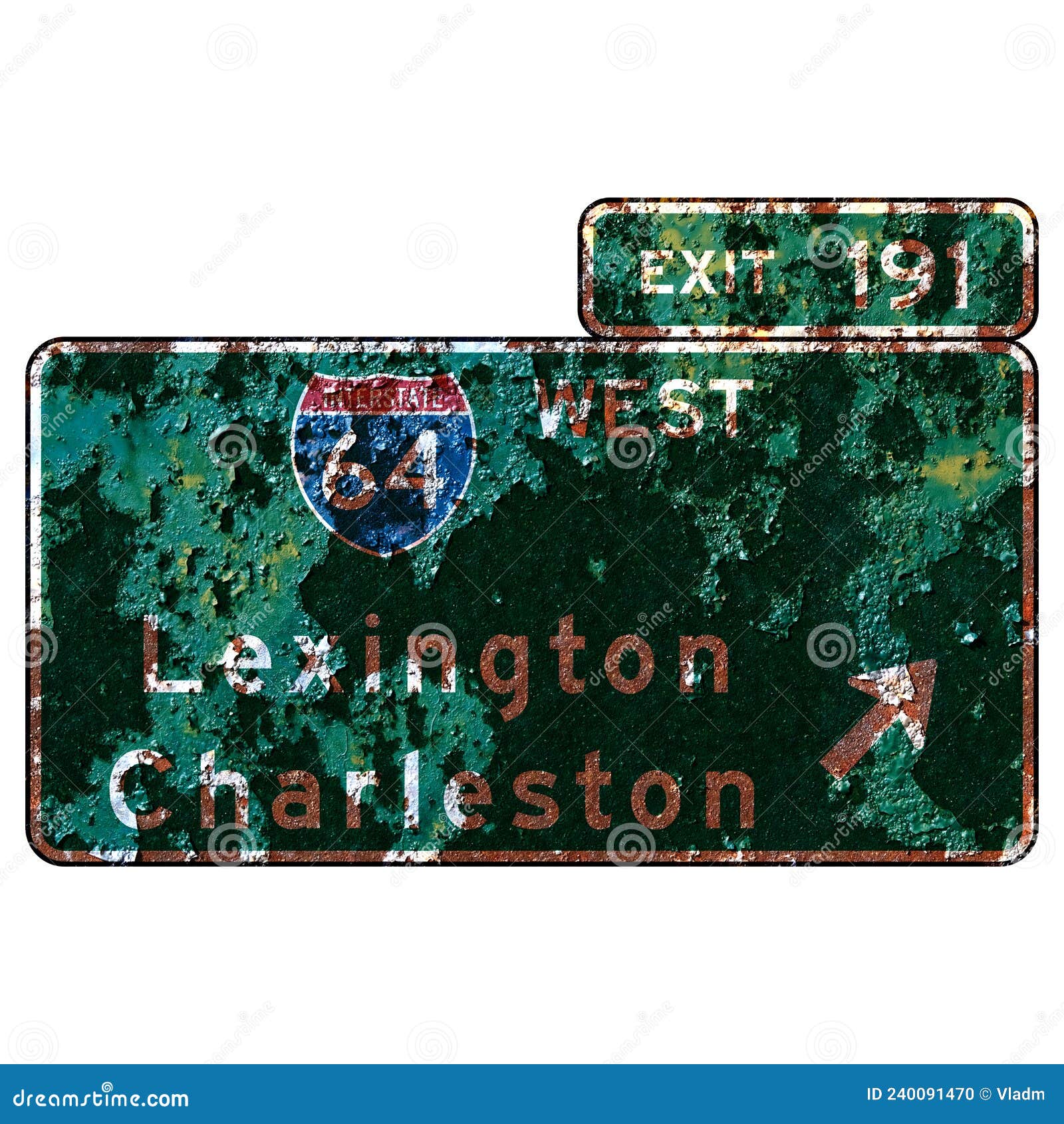 Old Rusty American Road Sign Interchange Exit Direction, Virginia