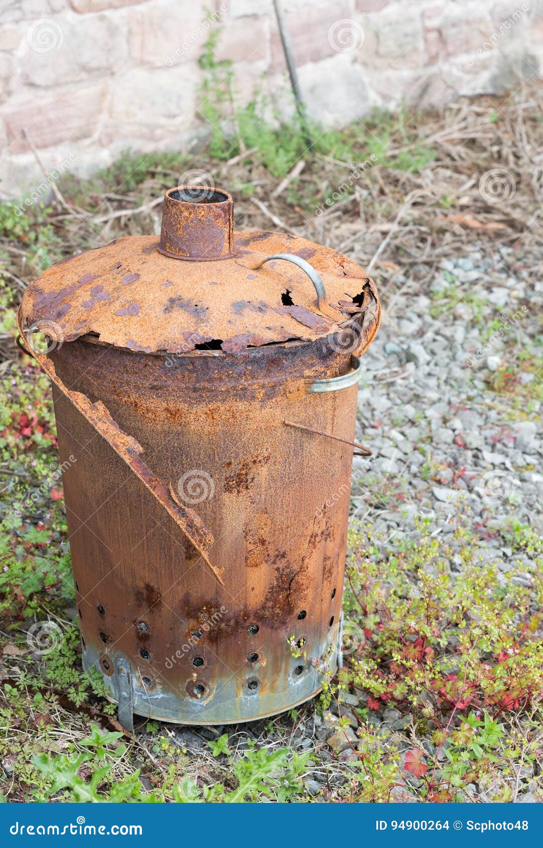 Old Rusty Dustbin Incinerator Stock Photo Image of combustion, garden