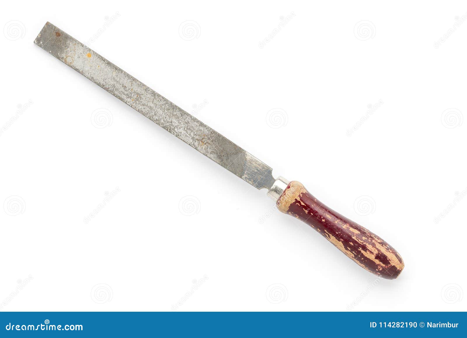 Old Rusty File with Wood Handle, Isolated on White Stock Photo Image