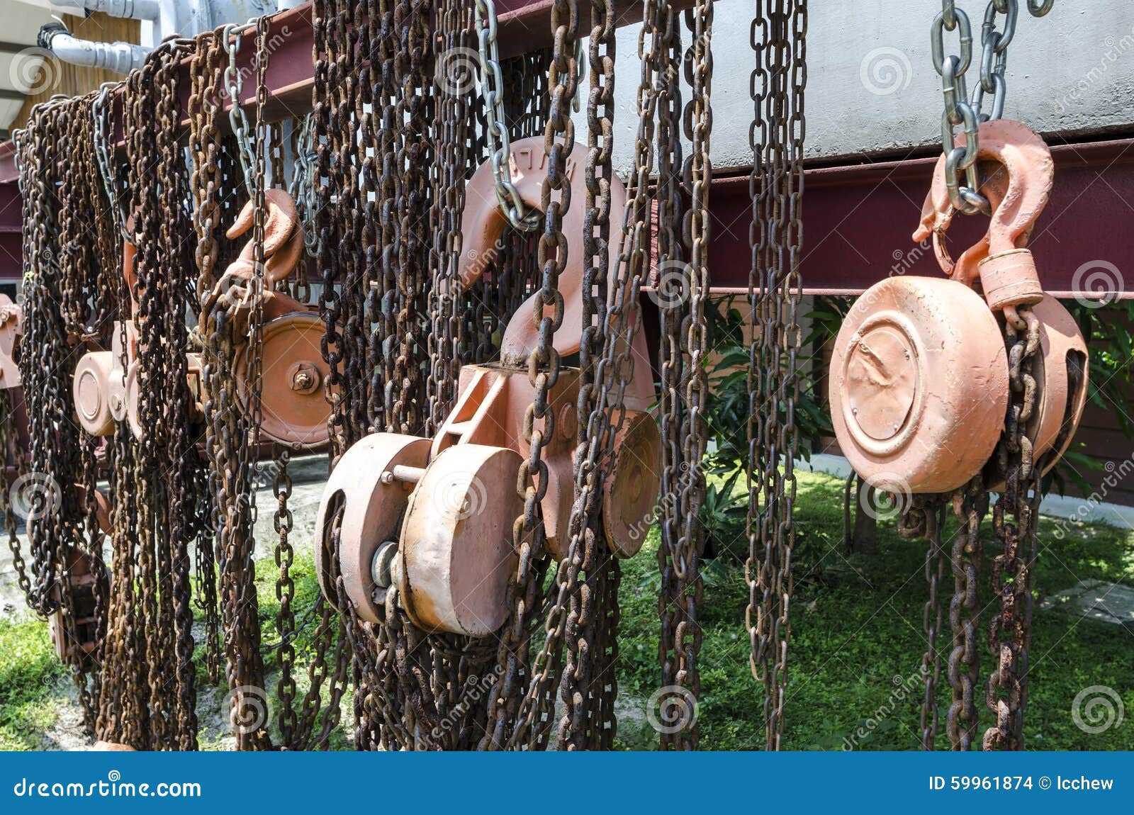 Old Rusty Metal Hoist Chain And Pulley Stock Photo Image 59961874