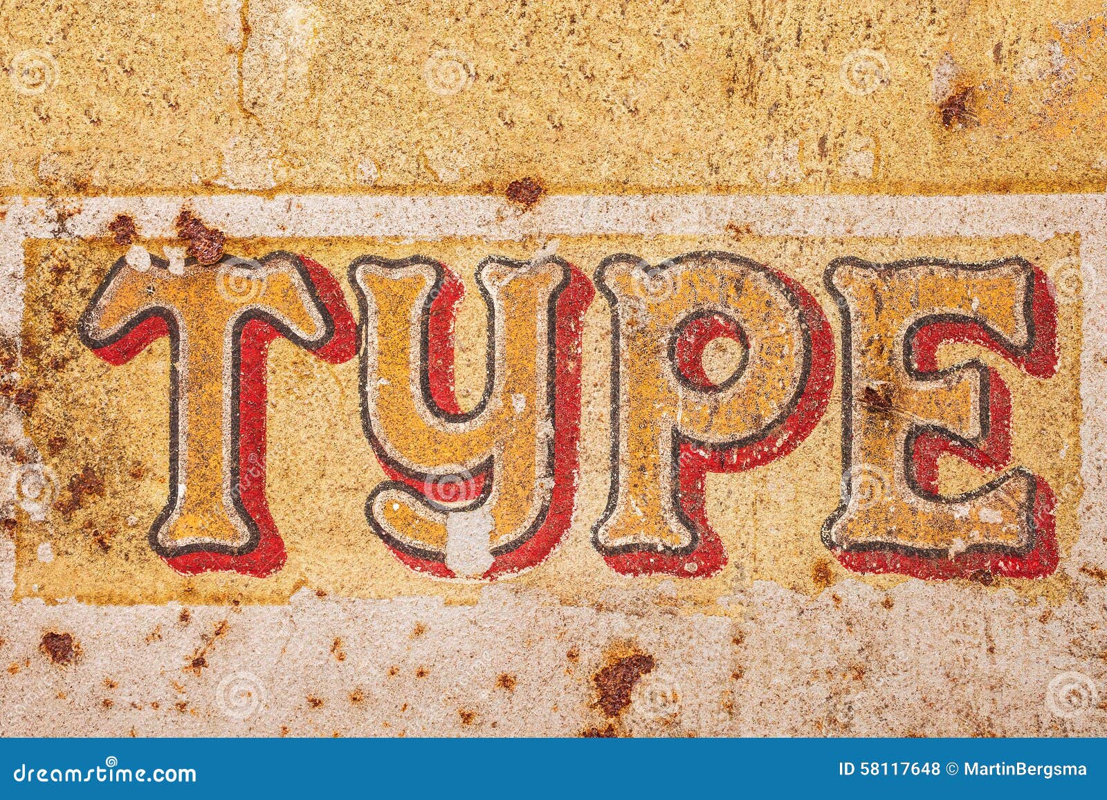 Old Rusty Metal Sign with the Word Type Stock Photo Image of style