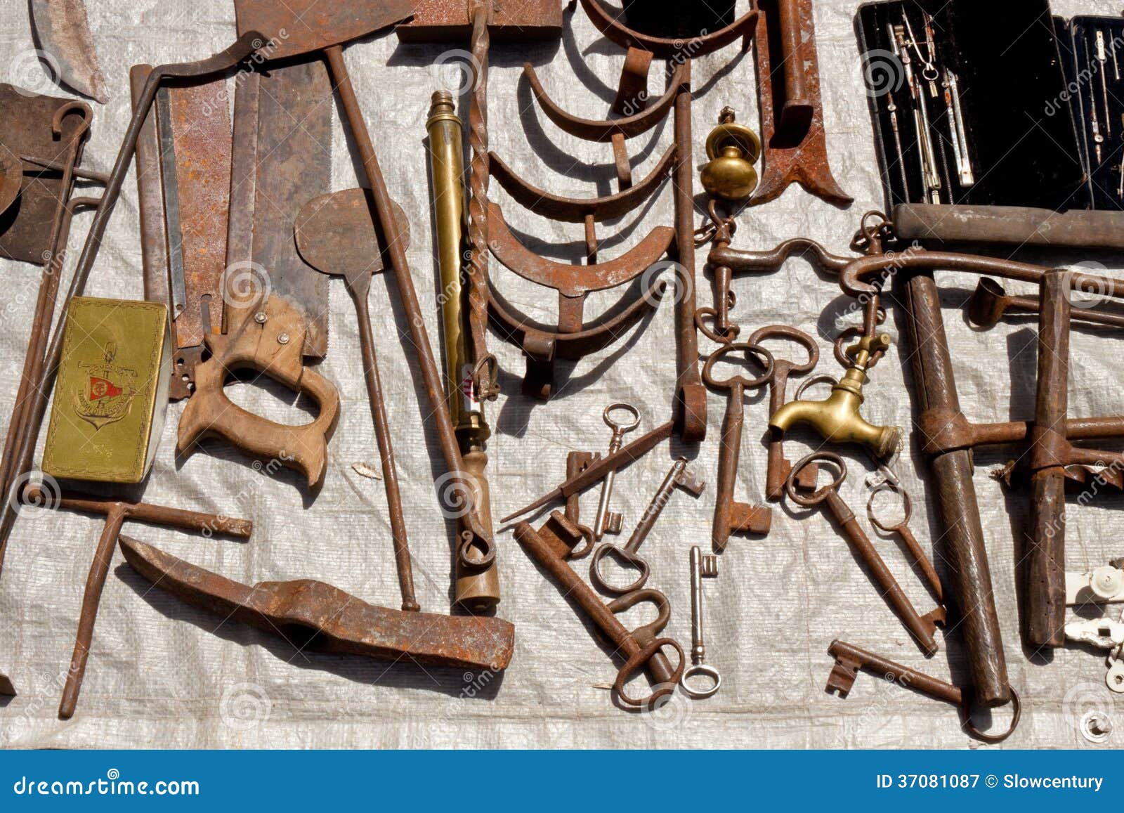 Old Rusty Metal Tools on a Flea Market Stock Image Image of heap