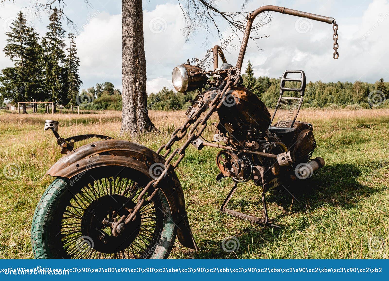 An Old, Rusty Motorcycle, in Bullet Holes, in the Style of Mad Max
