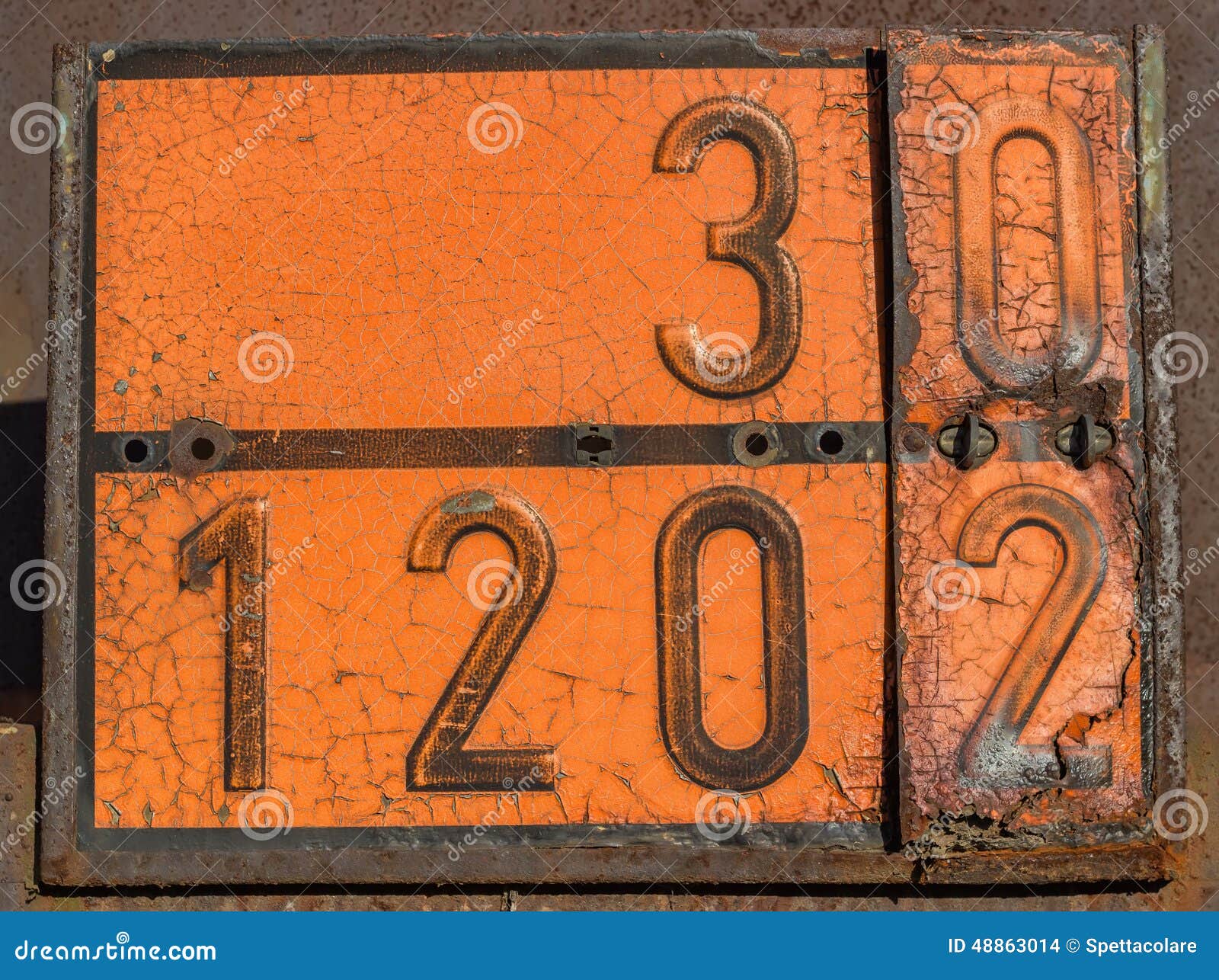 Old and Rusty Orange Plate with Hazard Identification Number Stock