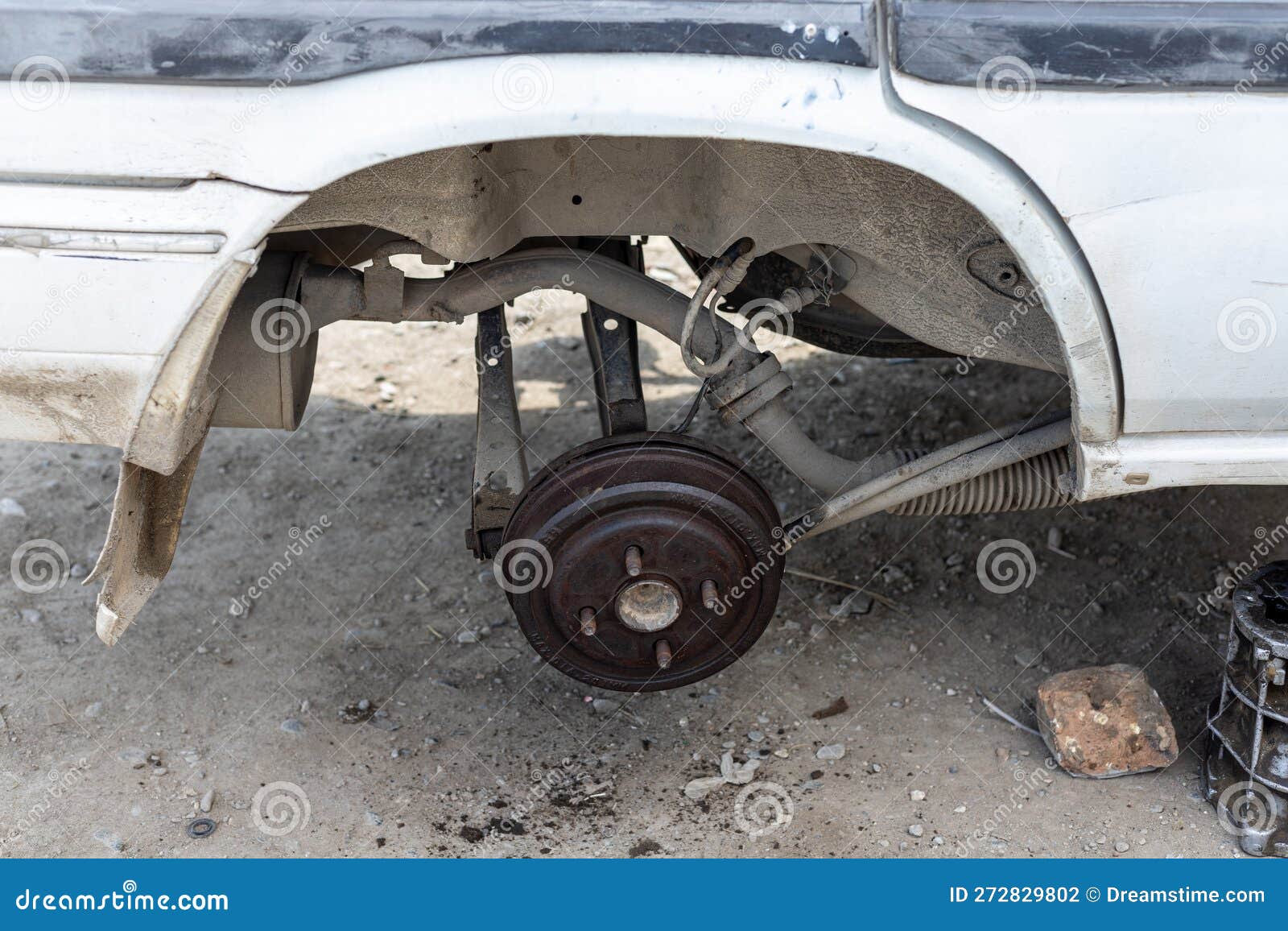 Old Rusty Rear Brake Rotor and Wheel Hub Assembly Stock Photo Image