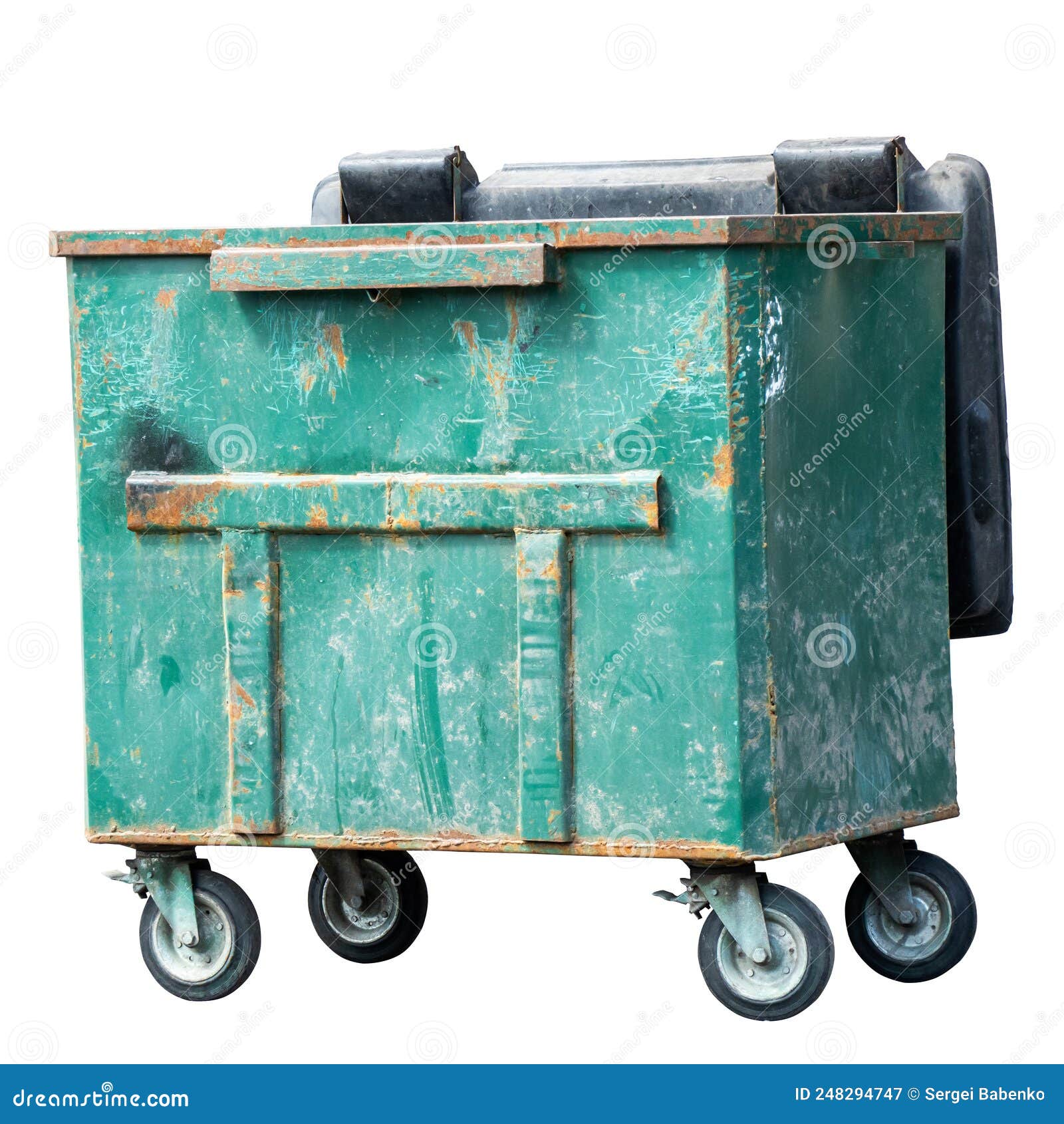 An Old and Rusty Wheeled Trash Can. Isoleted. Stock Image Image of