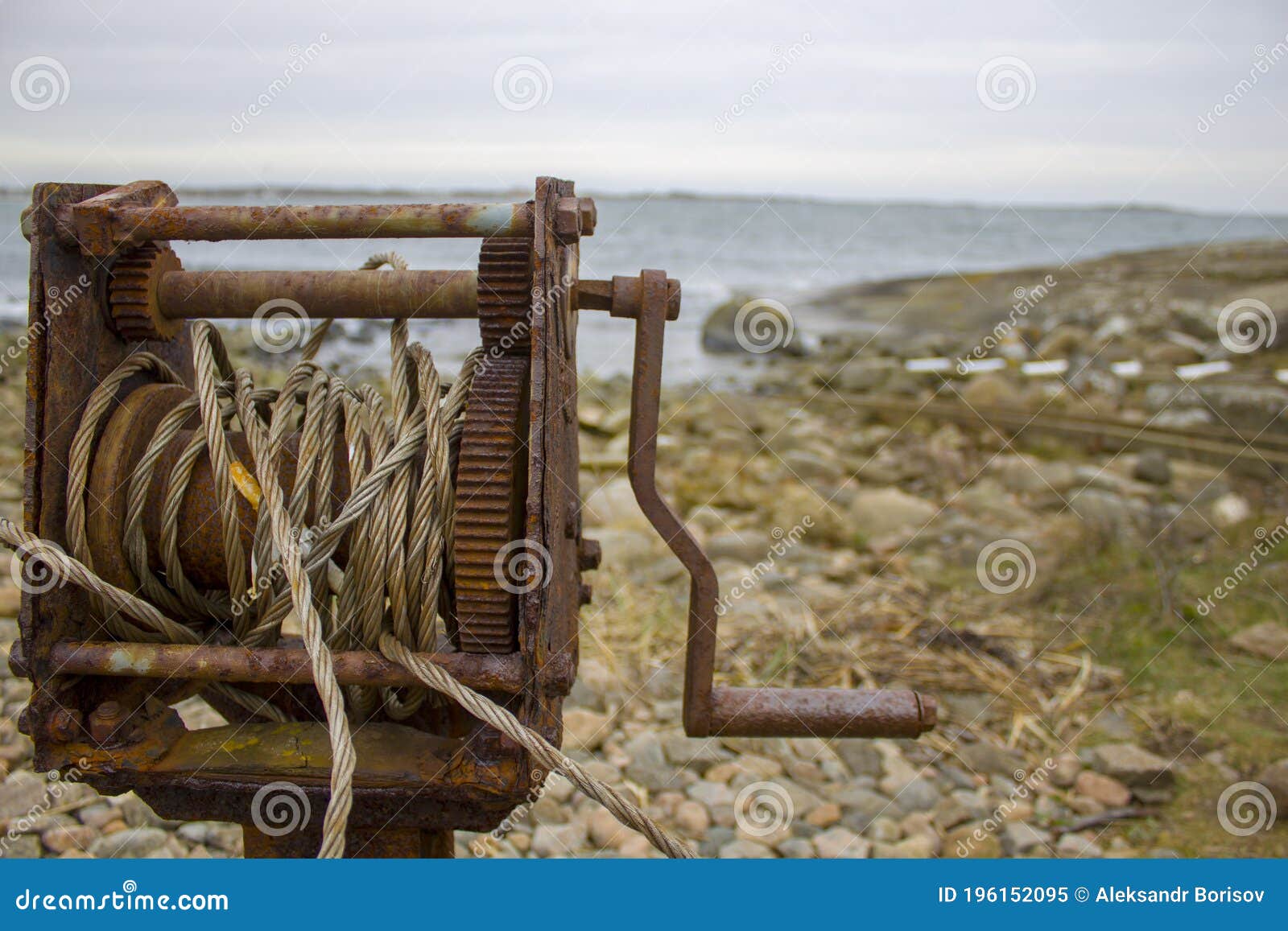 Old Rusty Winch for Pulling Boats Out Stock Image Image of winch, line 196152095