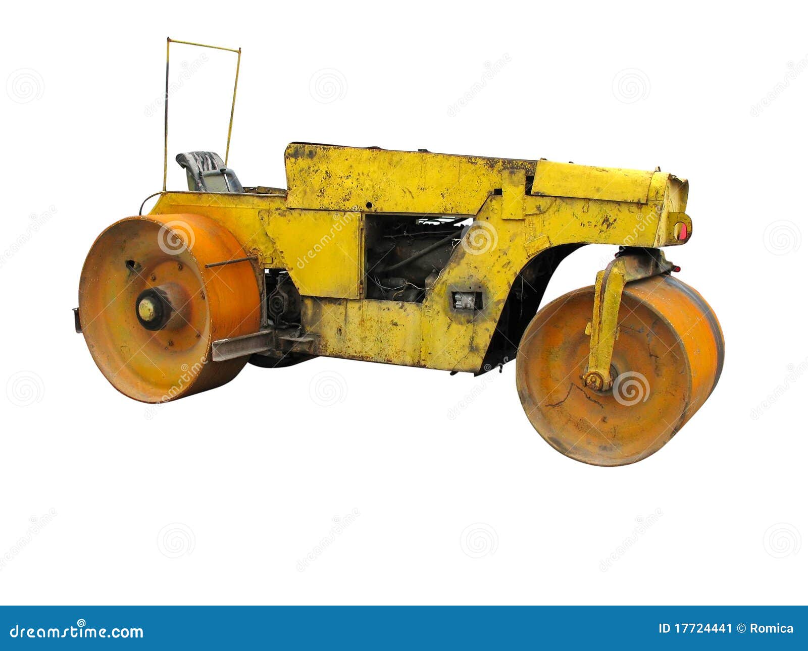 Old Rusty Yellow Road Roller Isolated Over White Stock Image Image of