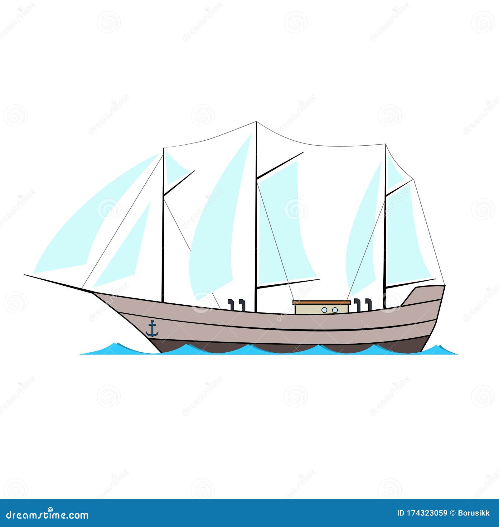 Old Sailing Ship in Cartoon Style on White Background Stock Vector -  Illustration of river, retro: 174323059