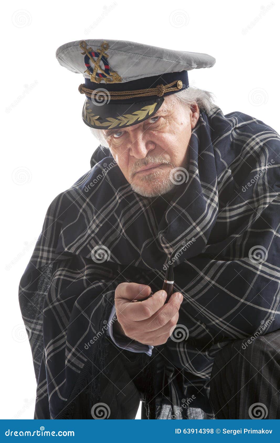 Old Sailor Man In Hat With Pipe Stock Photo Image of white