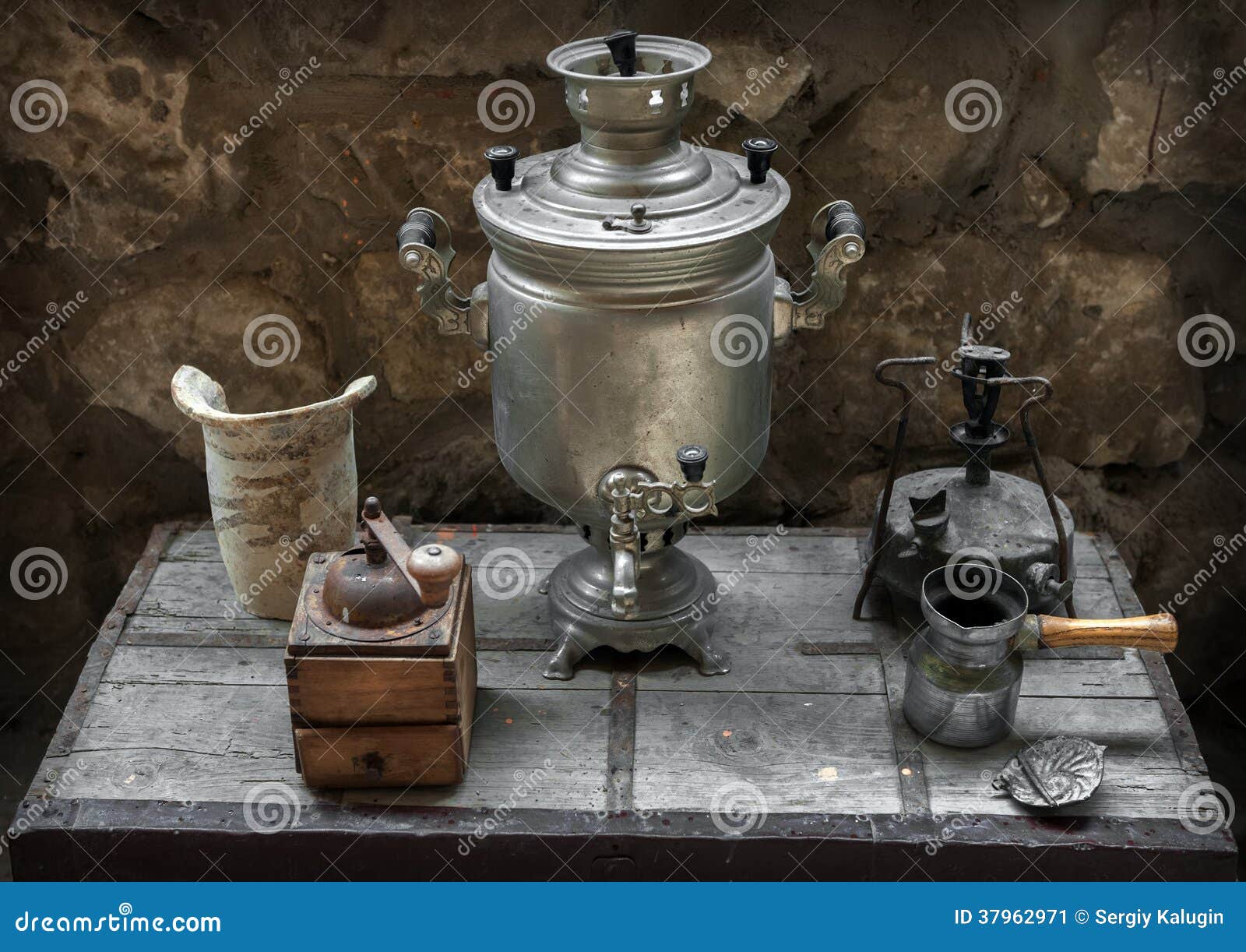 Old Samovar, Coffee Grinder, Oil Lamp, Coffee Maker Stock Image Image