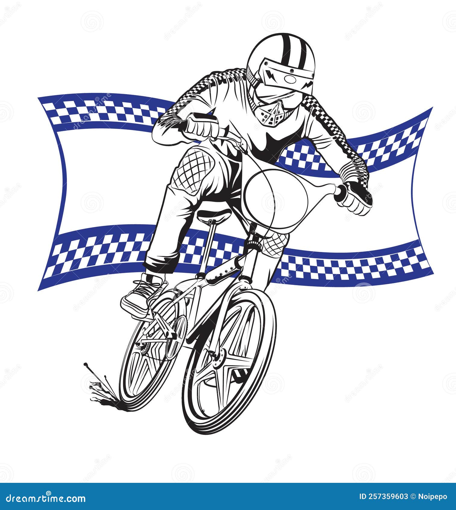 Old School BMX Get Starting Race with Full Face Helmet Stock Vector