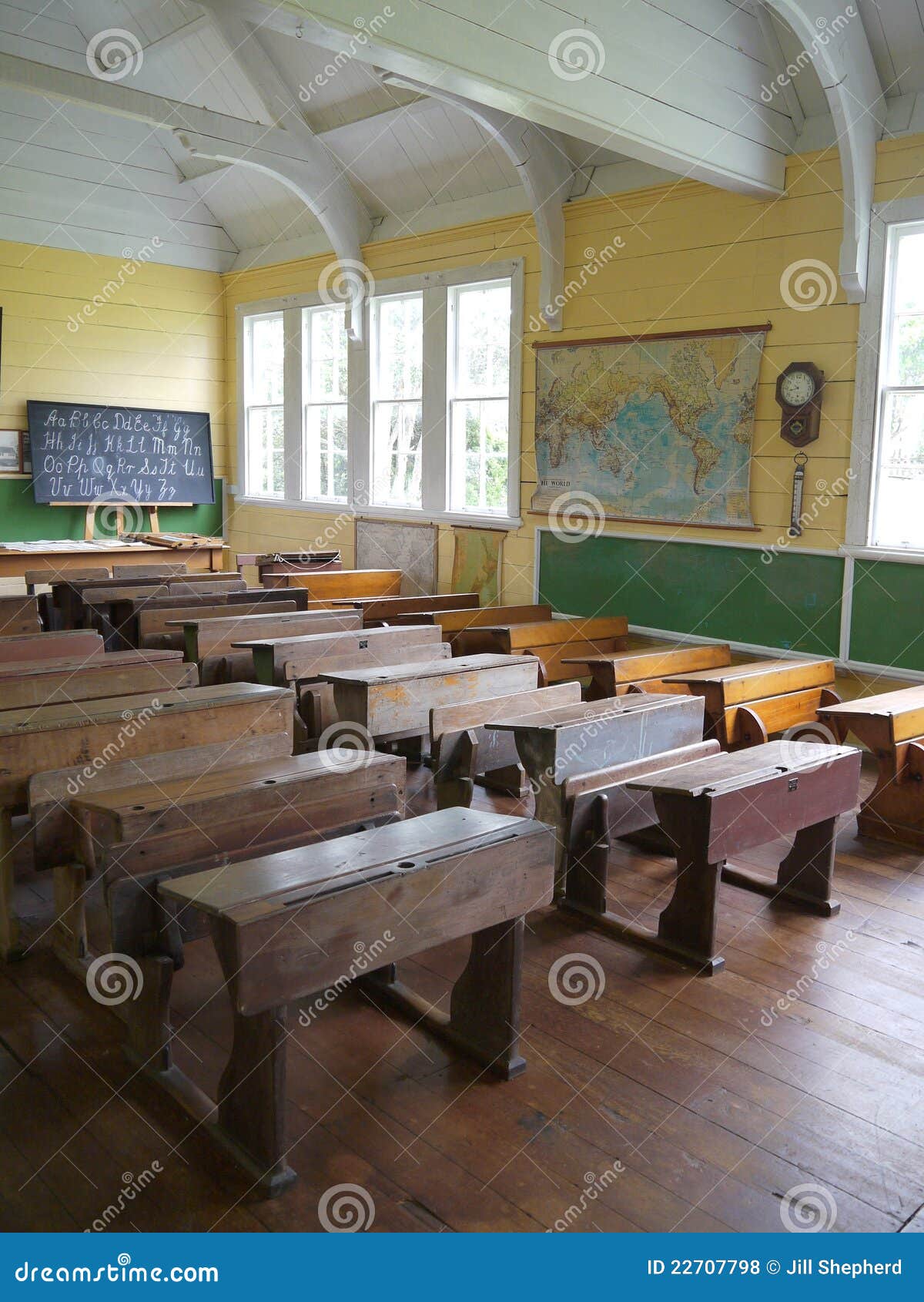 Old School Classroom with Desks V Stock Photo Image of school