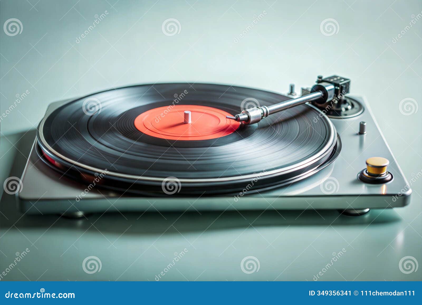 old-school dj turntable with vinyl record spinning, retro  and music gear