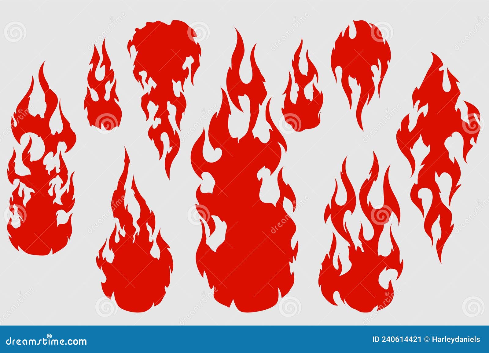 Old School Red Flame Background Elements Set Stock Vector
