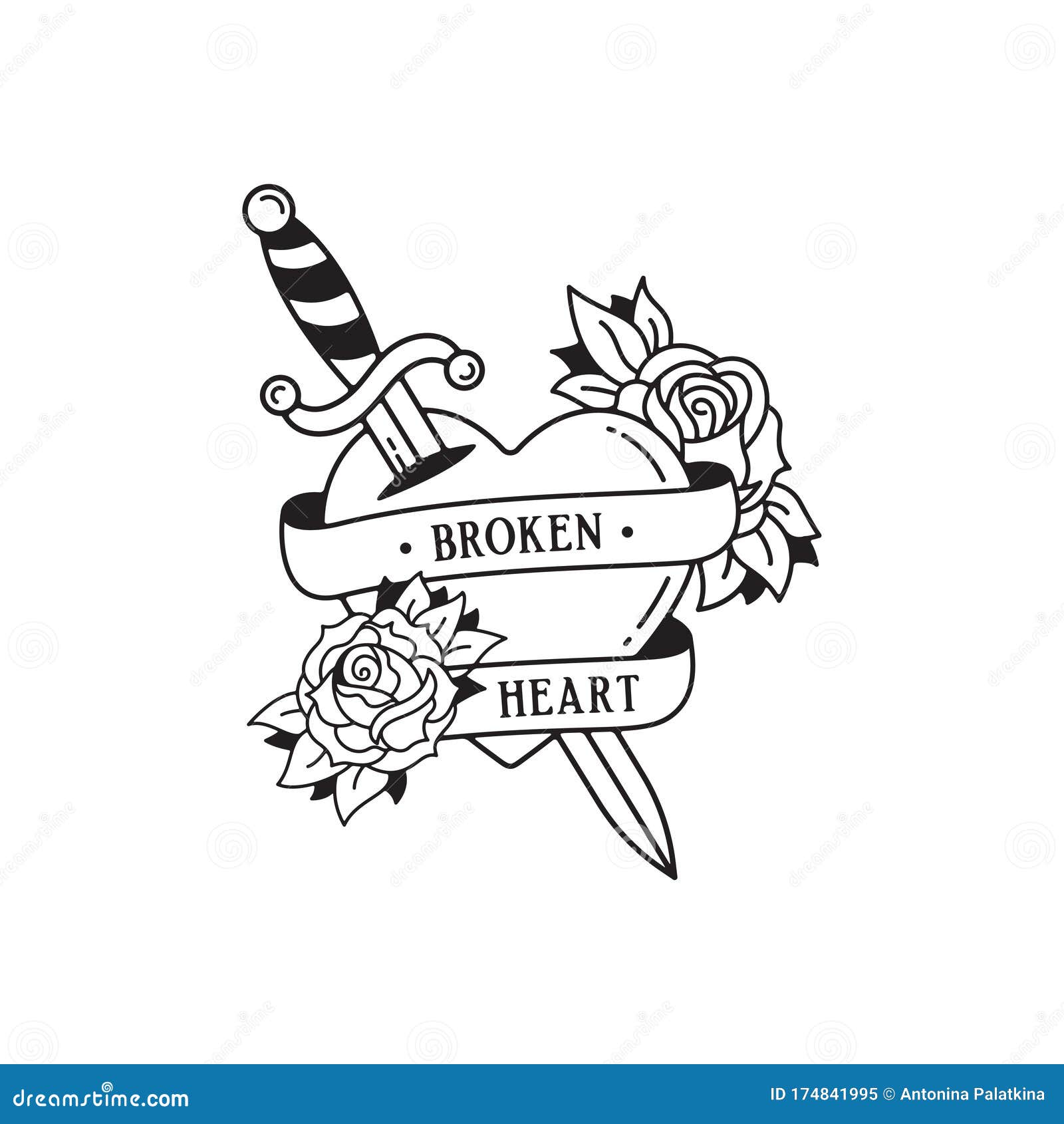 Old School Tattoo Emblem Label with Dagger Rose Heart Symbols and Wording Broken  Heart. Traditional Tattooing Style Ink Stock Illustration - Illustration of  doodle, clipart: 174841995
