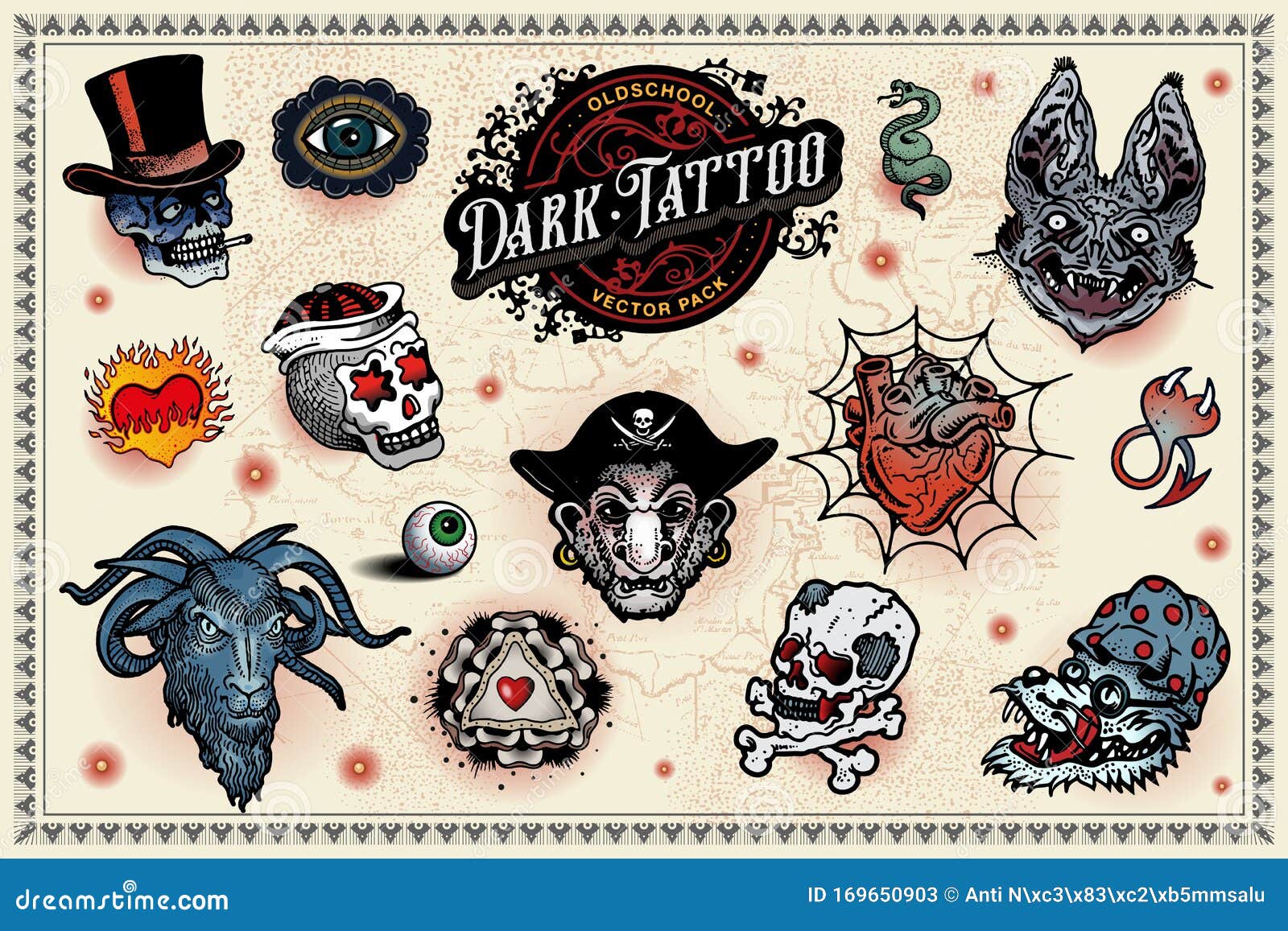 Old School Tattoo Package stock vector. Illustration of body - 169650903 Old School Tattoo Package stock vector. Illustration of body - 169650903