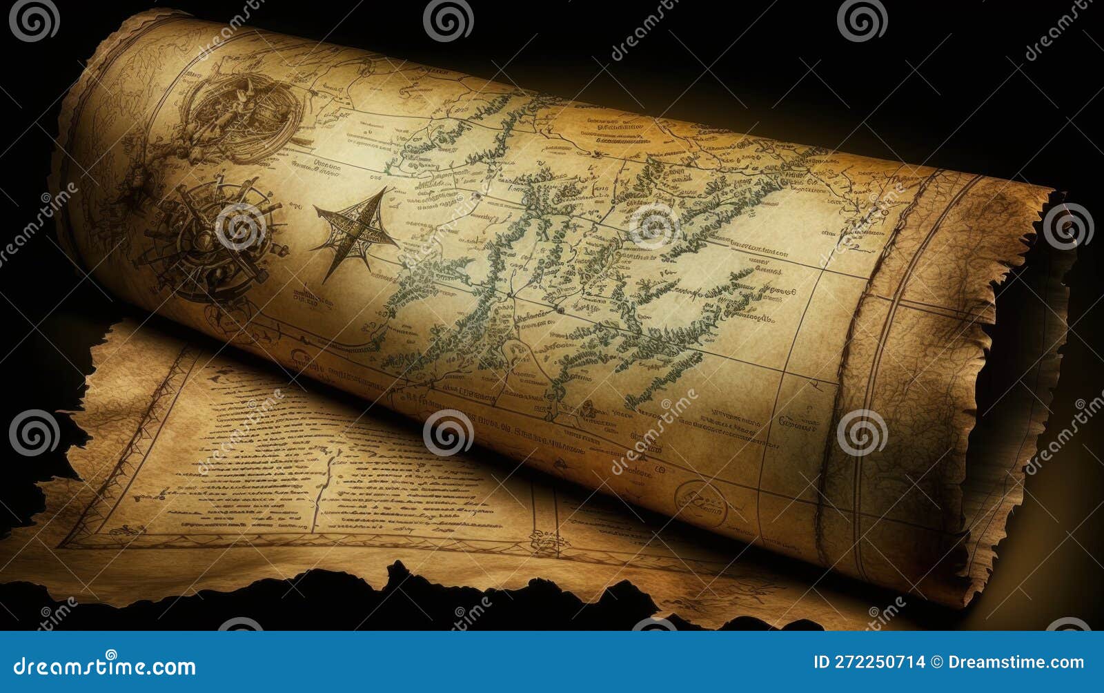 An Old Scroll with Map on it. Generative AI Stock Photo - Image of
