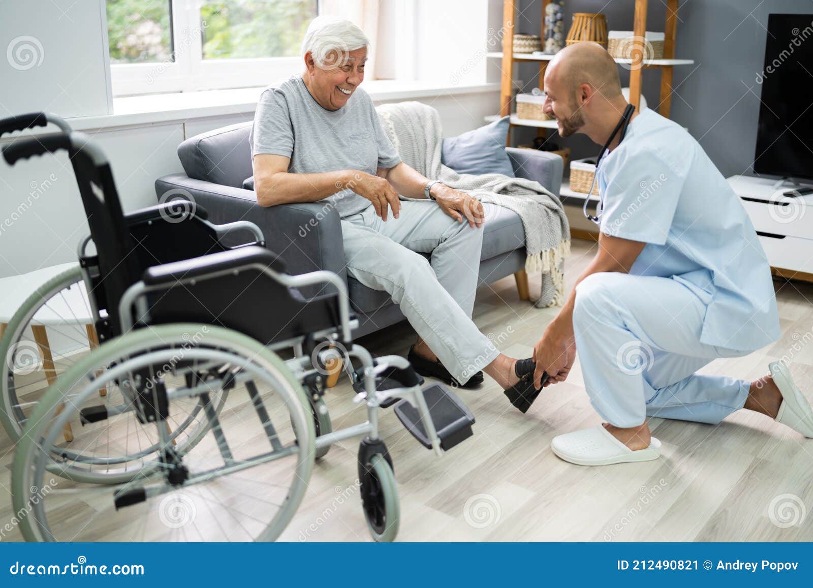 old senior home care patient with nurse