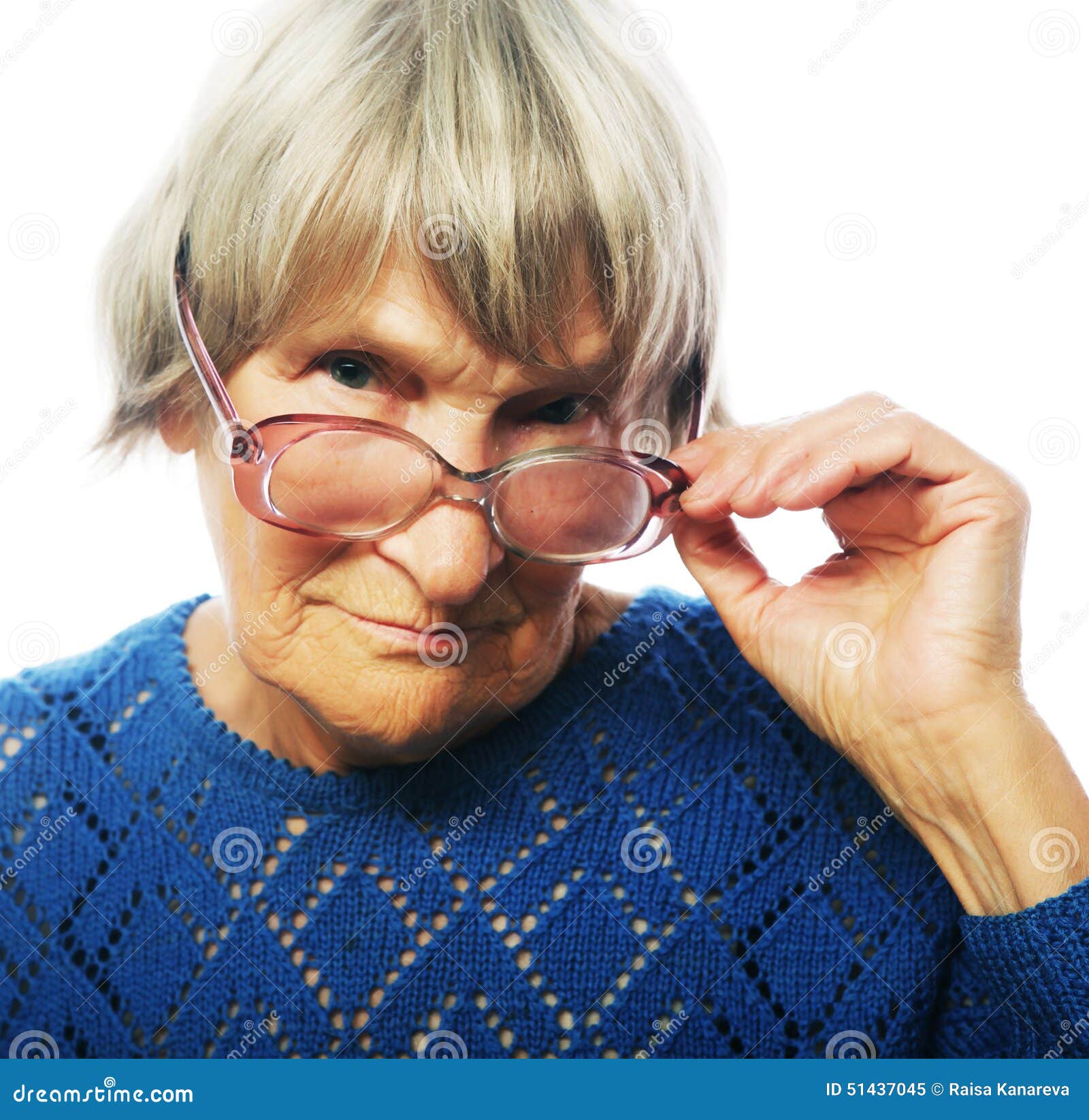 Old Senior Lady Looking Through Her Eyeglasses Stock Image Image Of