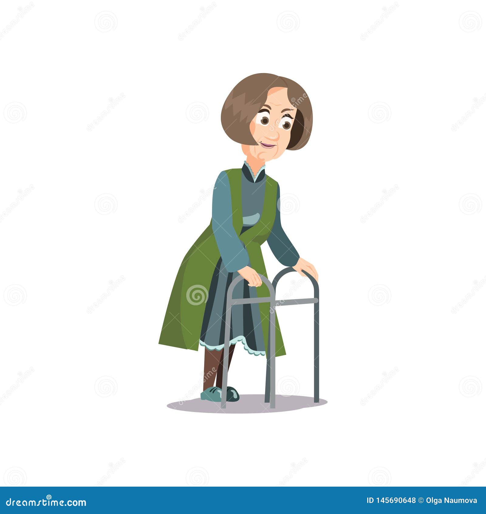 old woman walking cartoon