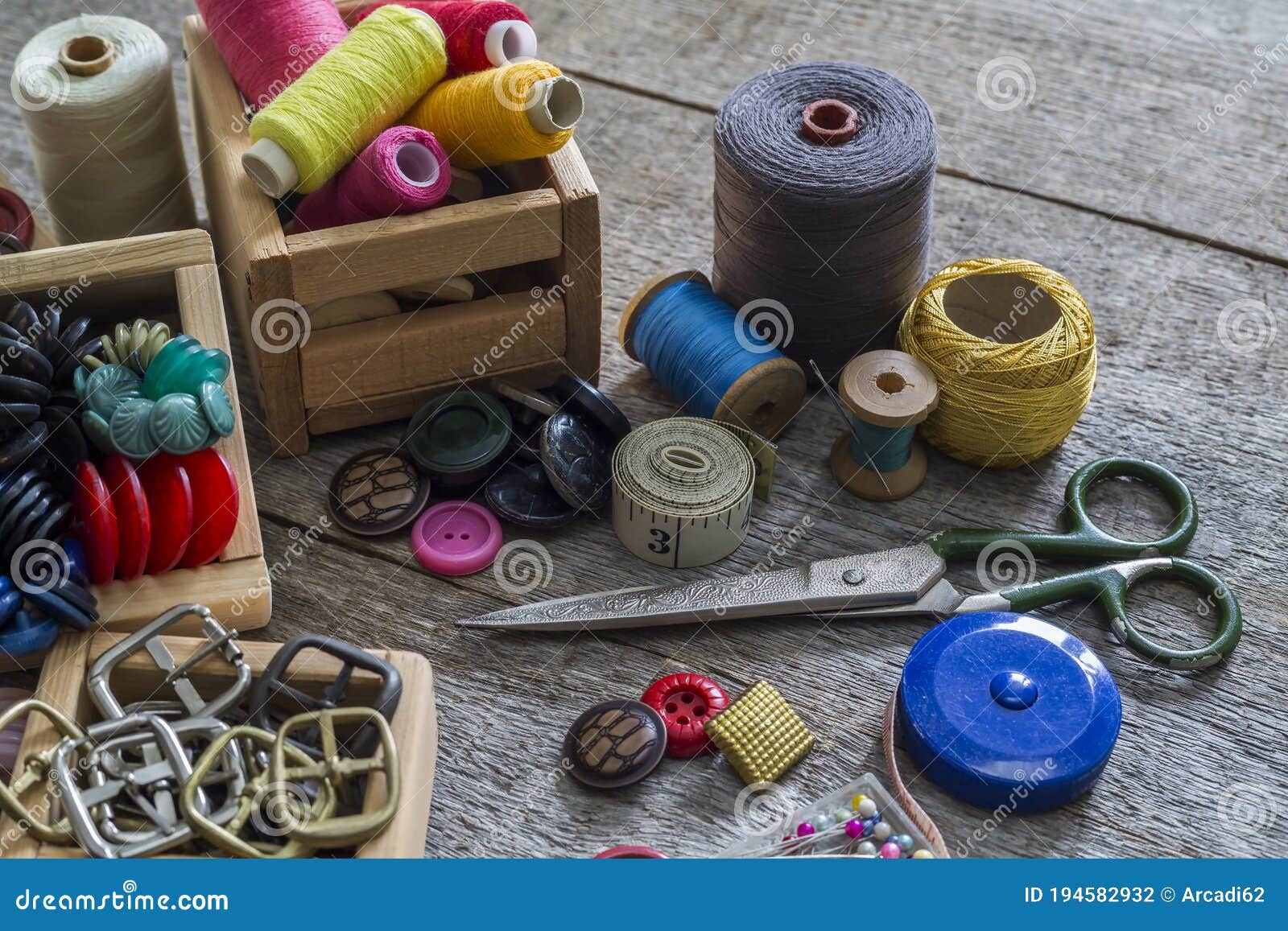 Old Sewing Accessories and Tools Stock Photo - Image of fashion
