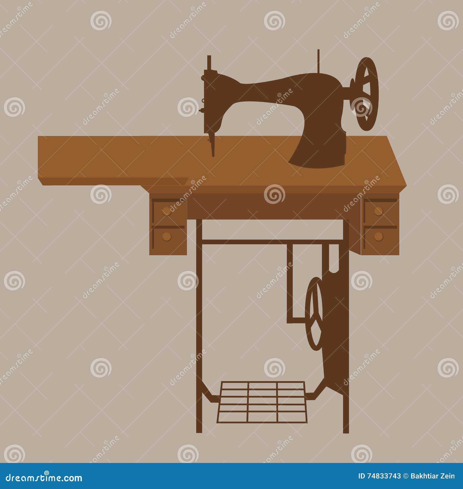 Old Sewing Machine Vintage Antique Tailor Fashion Equipment in Brown
