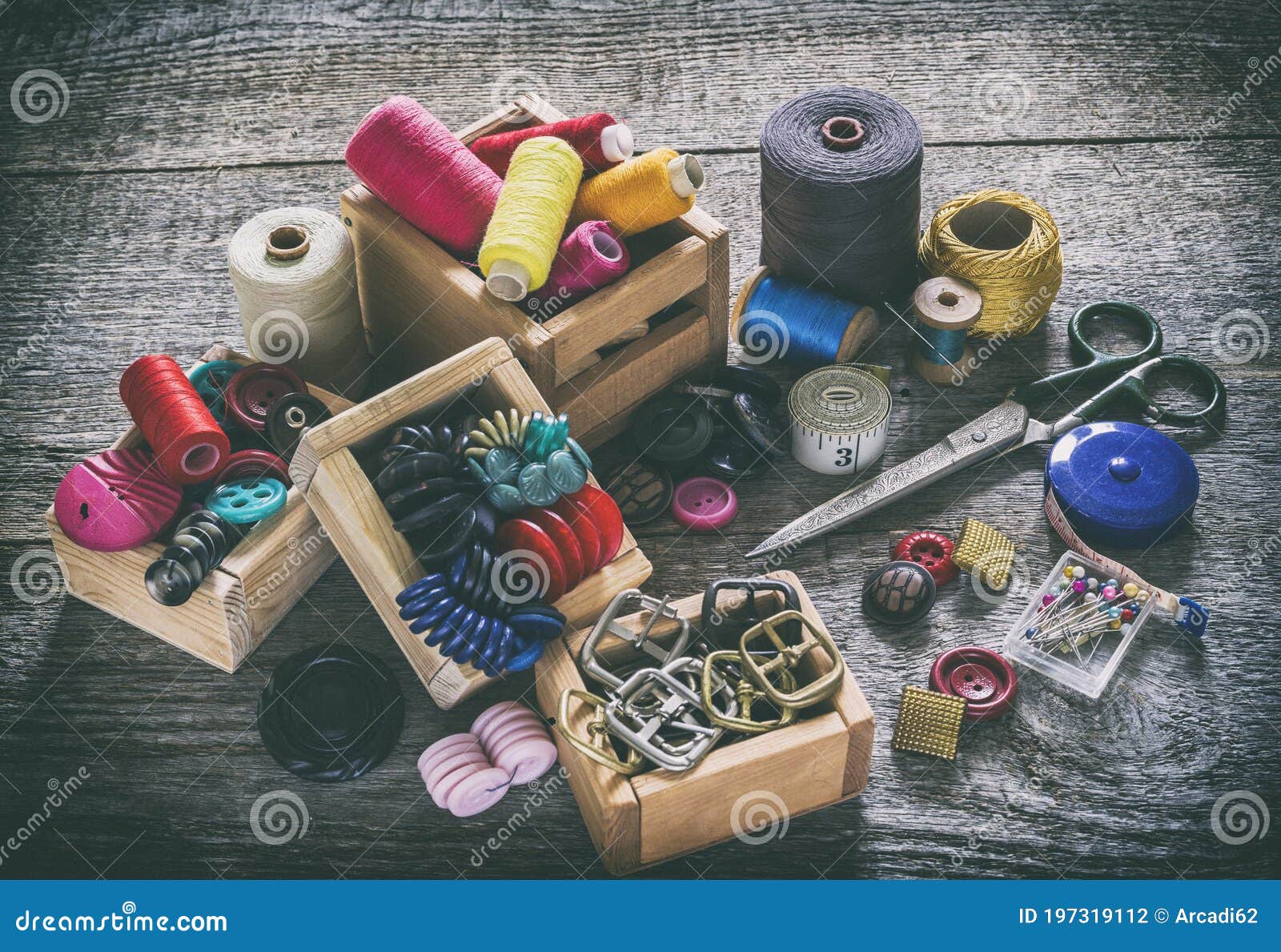 Old sewing supplies stock photo. Image of bright, fashionable 197319112