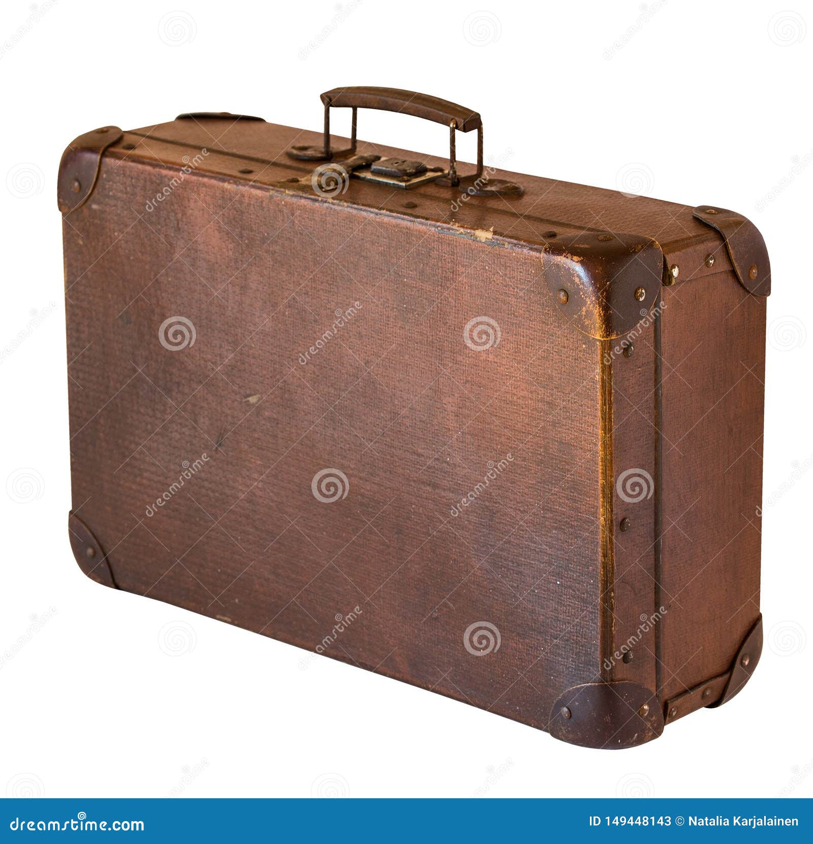 Old Shabby Vintage Suitcase Isolated on White Background. Retro