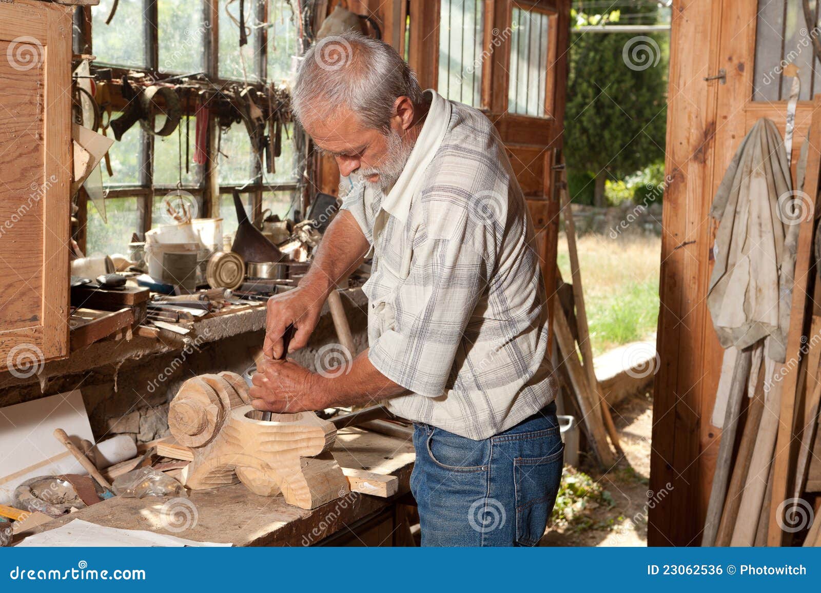 Old Shed And Skilled Carpenter Stock Photo - Image of 