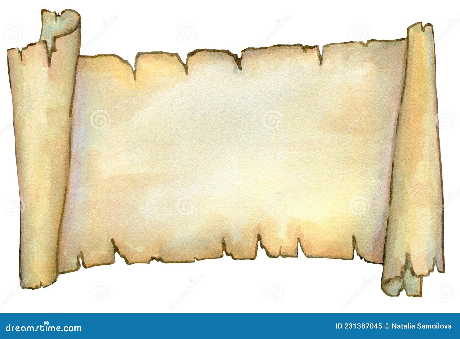 An old sheet of paper, twisted edges, old paper, a roll of parchment. A  document with a copy space for letter illustrations. Watercolour 8847599 PNG