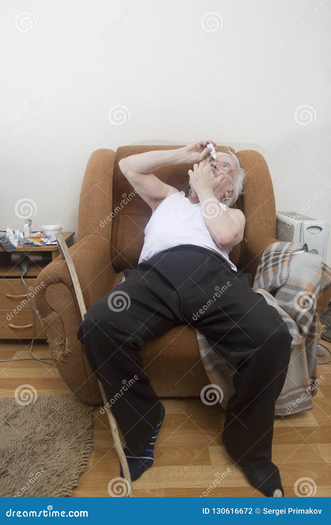 Old Sick Lonely Man in the Armchair at Home Stock Photo - Image of ...
